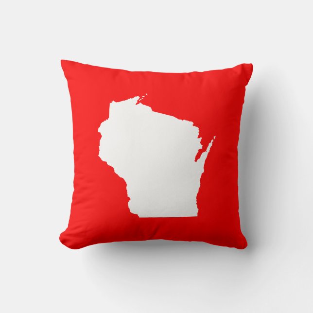 Red and White Wisconsin Throw Pillow (Front)