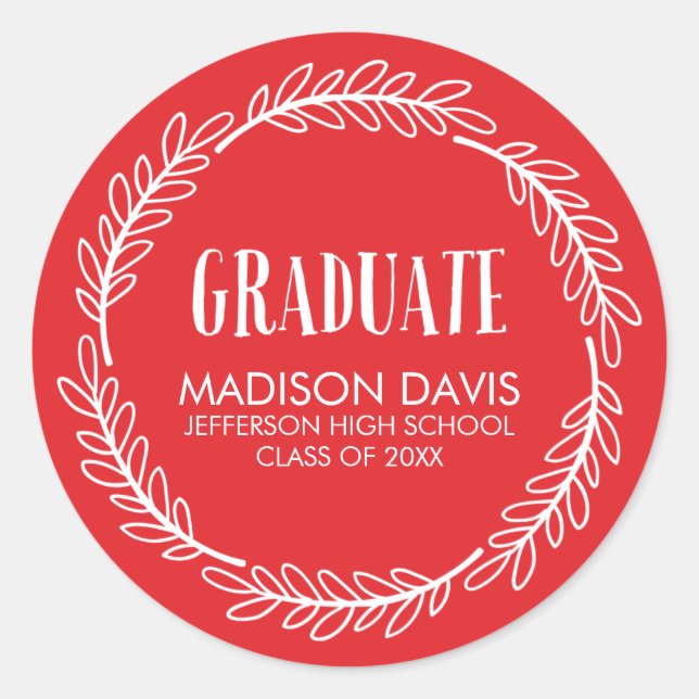 Red and White Wreath Graduation Stickers (Front)