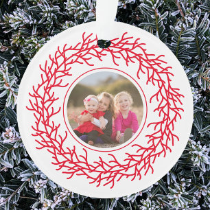 Red and White Wreath Photo Ornament