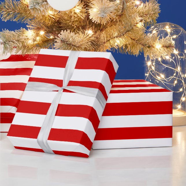 Red and White XL Stripes Pattern Wrapping Paper (Holidays)