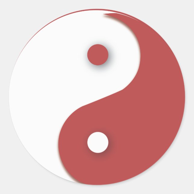 Red and White Yin & Yang Classic Round Sticker (Front)
