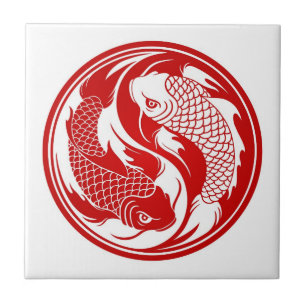 Red and White Yin Yang Koi Fish Tile