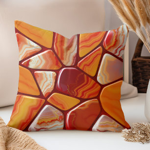 Red and Yellow agate stones mosaic Throw Pillow