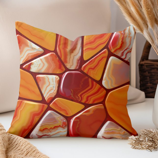 Red and Yellow agate stones mosaic Throw Pillow (Creator Uploaded)