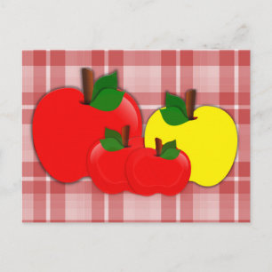 Red and Yellow Apples on Red Plaid Postcard