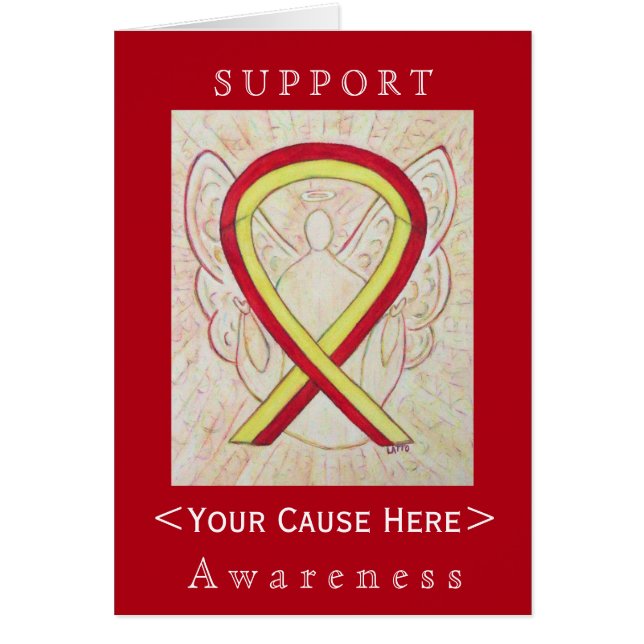 Red and Yellow Awareness Ribbon Customized Card (Front)