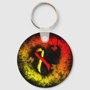 Red and Yellow Awareness Ribbon Grunge Heart Keychain