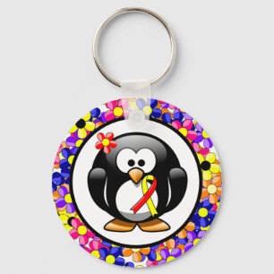Red and Yellow Awareness Ribbon Penguin Keychain
