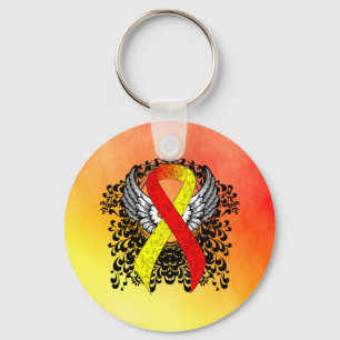 Red and Yellow Awareness Ribbon with Wings Keychain
