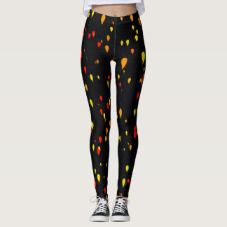Red and yellow balloons black background lagging leggings