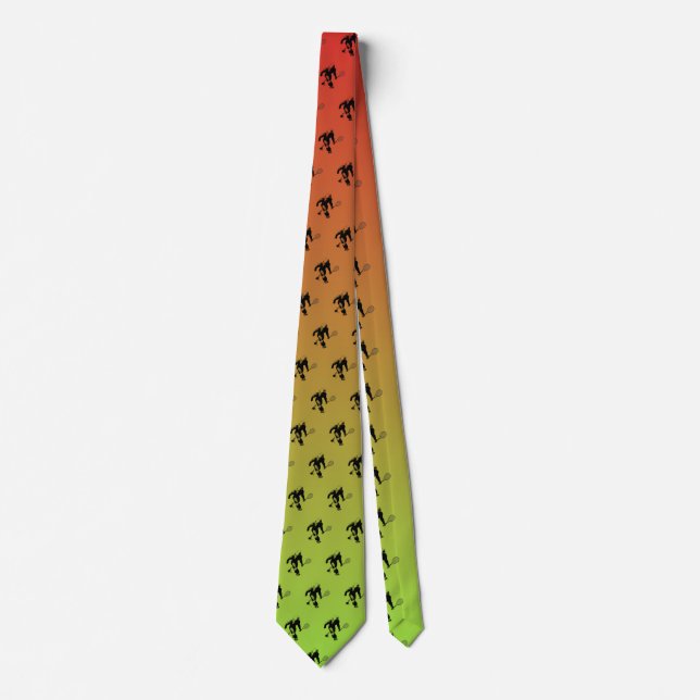 Red and Yellow Bigfoot Tennis Player Pattern Tie (Front)