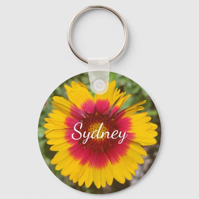 Red and Yellow Blanket Flower with Name Keychain (Front)