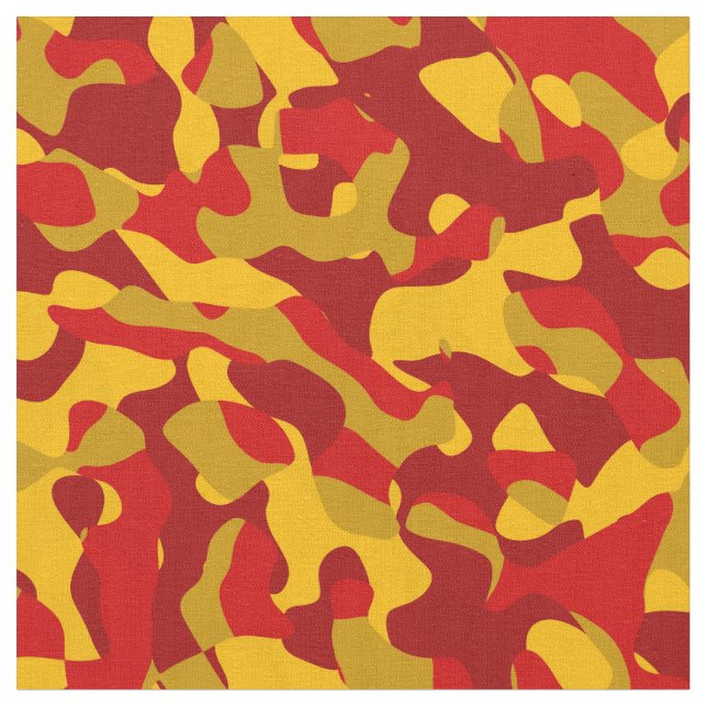 Red and Yellow Camouflage Print Pattern Fabric (Close Up)