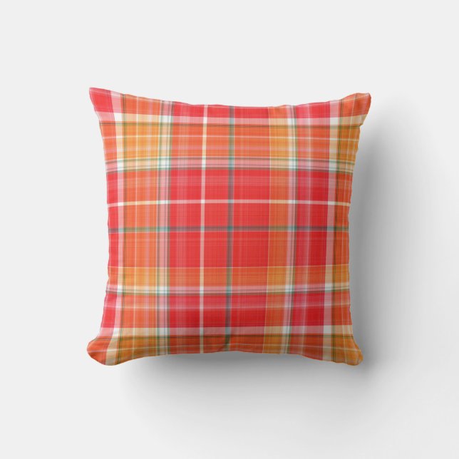 Red and Yellow Cheery Plaid Throw Pillow (Front)