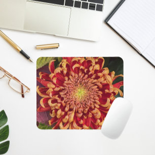 Red and Yellow Chrysanthemum Floral Mouse Pad