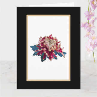 Red and yellow chrysanthemum illustration black card