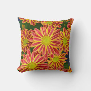 Red and yellow chrysanthemums throw pillow