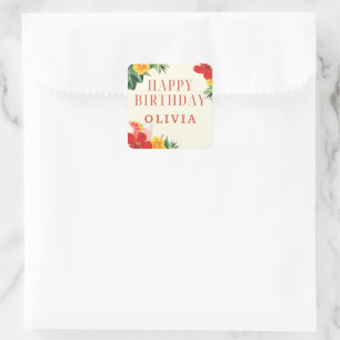 Red and Yellow Cocktail Birthday Party Square Sticker