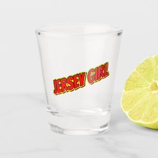 Red and Yellow Comic Jersey Girl Shot Glass