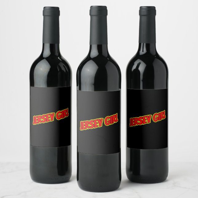 Red and Yellow Comic Jersey Girl  Wine Label (Bottles)