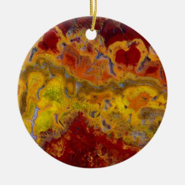 Red and yellow Crayloa Jasper Ceramic Ornament (Front)
