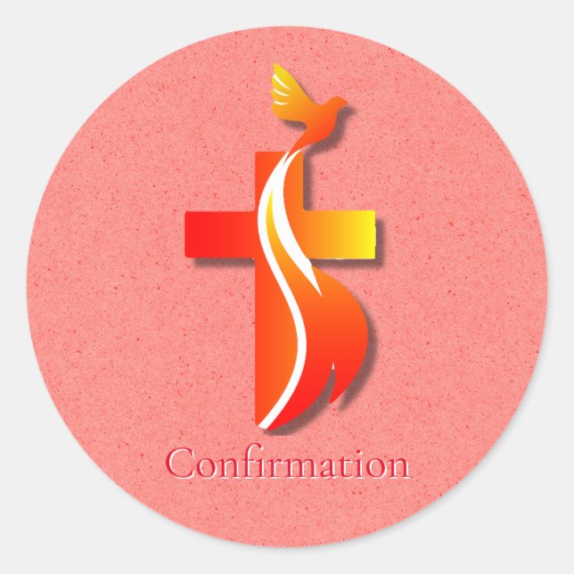 Red and Yellow Cross and a Dove Confirmation  Classic Round Sticker (Front)