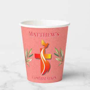 Red and Yellow Cross and a Dove Confirmation  Paper Cups