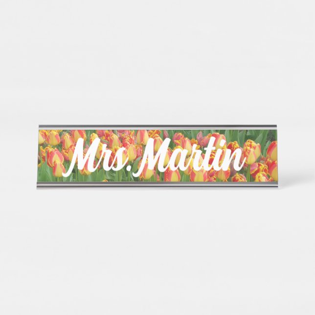 Red and Yellow Custom Tulip Name Plate (Front)