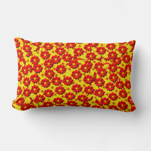 Red and yellow dahlia flowers lumbar pillow