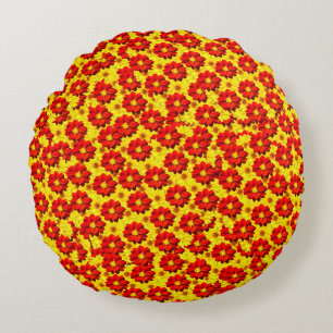 Red and yellow dahlia flowers  round pillow