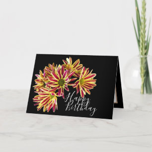 Red and Yellow Daisies Black Background Card
