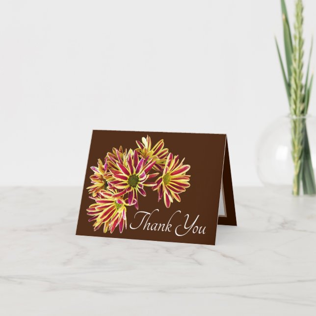 Red and Yellow Daisies Brown Background Thank You Card (Front)