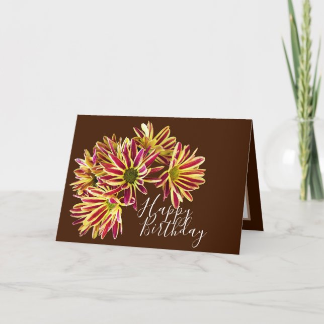 Red and Yellow Daisies Chocolate Brown Background Card (Front)