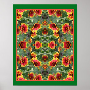 Red And Yellow Daisy Flowers Abstract  Poster