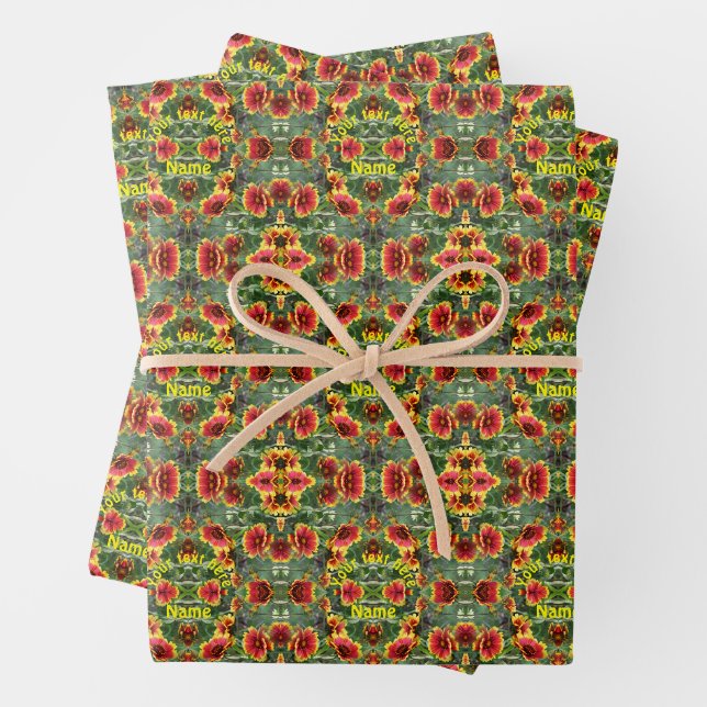 Red And Yellow Daisy Flowers Personalized Wrapping Paper Sheet (In situ)