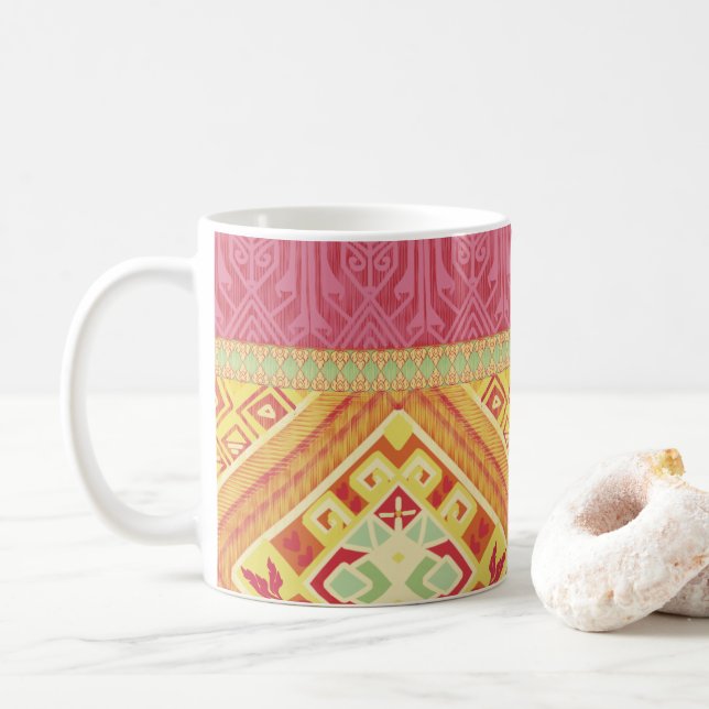 Red and Yellow  Feathers Coffee Mug (With Donut)
