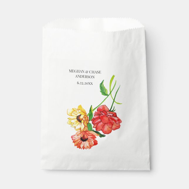 Red and Yellow Floral Bouquet Favour Bag (Front)