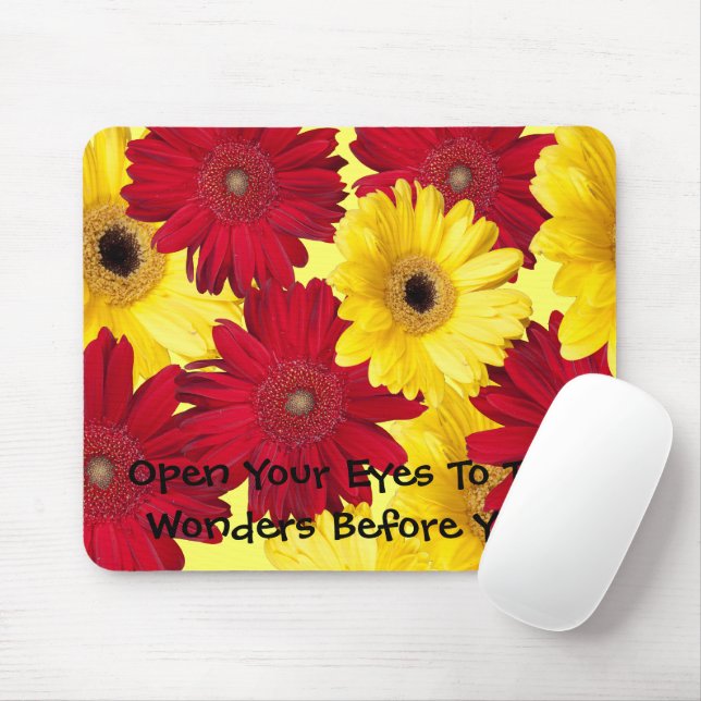 Red and Yellow Gerber Close Up Photographs Mouse Pad (With Mouse)