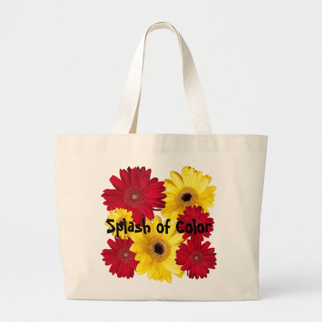 Red and Yellow Gerber Daisy Photograph Custom Large Tote Bag (Front)