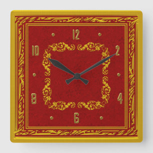 Red and Yellow Gold Elegant Wall Clock