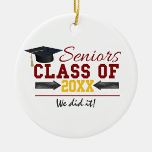 Red and Yellow Graduation Gear Ceramic Ornament