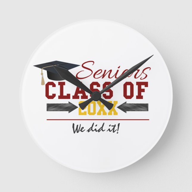 Red and Yellow Graduation Gear Round Clock (Front)
