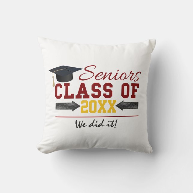 Red and Yellow Graduation Gear Throw Pillow (Front)