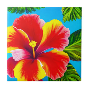 Red and yellow Hawaiian hibiscus flower Tile