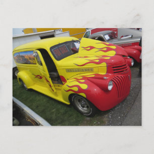 Red and Yellow Hot Rod Postcard