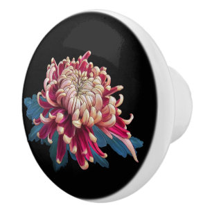 red and yellow Japanese chrysanthemum black Ceramic Knob