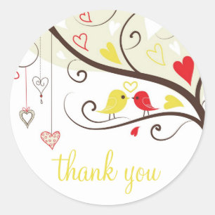 Red and Yellow Love Birds Thank You Sticker