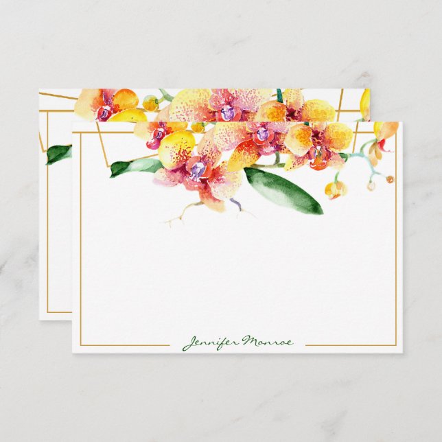 Red and yellow orchids personalized card (Front/Back)