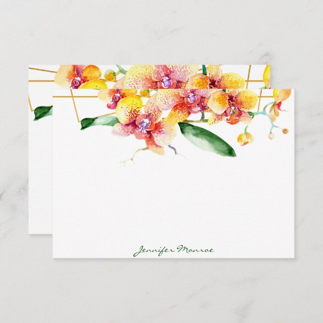 Red and yellow orchids personalized card (Front/Back)