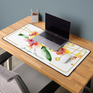 Red and yellow orchids personalized desk mat
